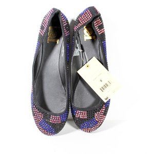 NWT Multicolor Blue Red to Pink Hue Iridescent Rhinestone Sparkle Black Flats